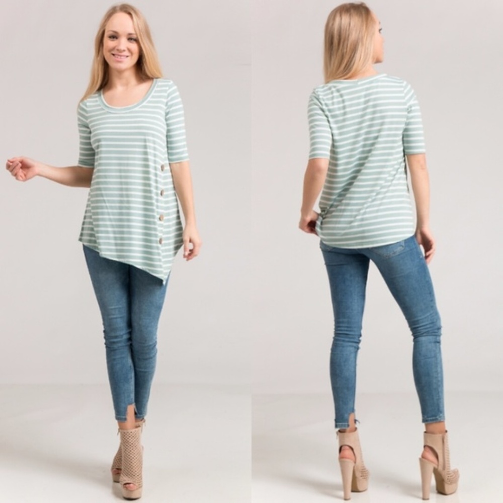 Striped Sage Button Tee